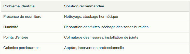 Tableau récapitulatif des solutions